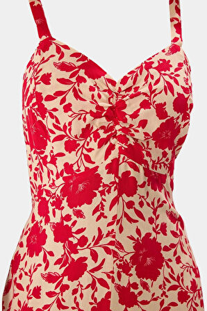 Yazlık Midi Boy V Yaka Çiçekli Elbise  Viskoz Dokuma Kumaş Rahat Günlük Stil Yüksek Kalite