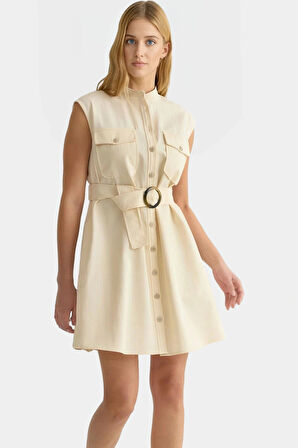 Kadın Mini Gömlek Elbise Kemerli Cep Detaylı Pamuklu Yazlık Uzun Ömürlü Mükemmel Uyum