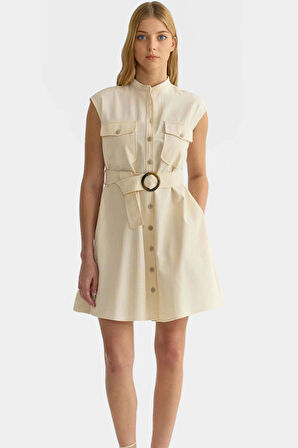 Kadın Mini Gömlek Elbise Kemerli Cep Detaylı Pamuklu Yazlık Uzun Ömürlü Mükemmel Uyum