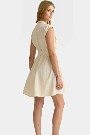 Kadın Mini Gömlek Elbise Kemerli Cep Detaylı Pamuklu Yazlık Uzun Ömürlü Mükemmel Uyum