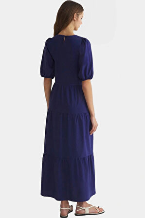 Nakışlı Maxi Elbise Pamuklu Polyester Dokuma Yazlık Günlük Trend Tasarım Seçkin Malzeme