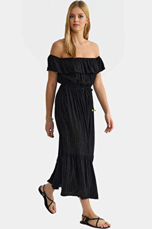 Yazlık Maxi Elbise Şık Çizgili Dokuma Kumaş Rahat Günlük Stil Kaliteli İşçilik Mükemmel Uyum