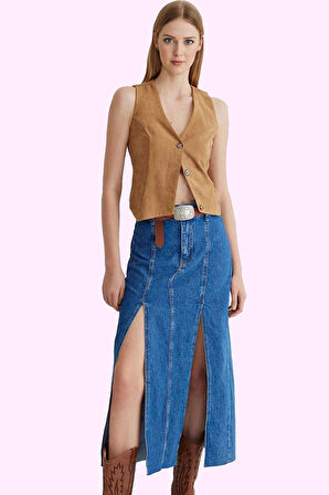Kadın Denim Midi Etek Yüksek Bel Kalem Kalıp Pamuklu Günlük Stil Yaz Aylarının Vazgeçilmezi