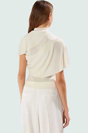 Parıltılı Simli Örme Bluz Dik Yaka Yazlık Şık Günlük Kullanım İçin Rahat Ve