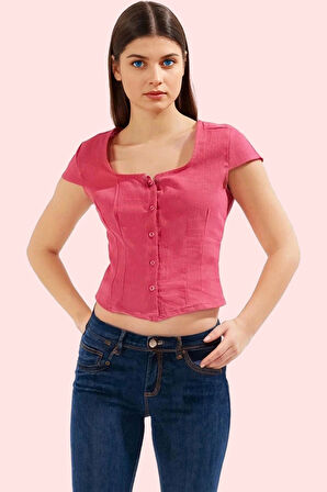 Kadın Kısa Kollu Kare Yaka Basic Gömlek Pamuklu Rahat Günlük Hafta Sonu Yaz Aylarının Vazgeçilmezi