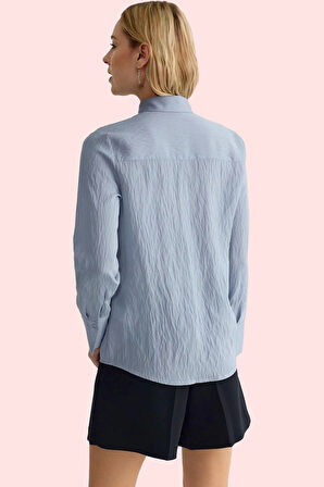 Kadın Çizgili Dokuma Gömlek Regular Kalıp Uzun Kol Günlük Kullanım Yaz Aylarının Vazgeçilmezi