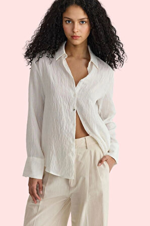 Kadın Çizgili Dokuma Gömlek Regular Kalıp Uzun Kol Günlük Kullanım Yaz Aylarının Vazgeçilmezi