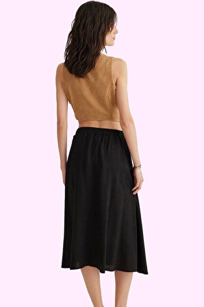 Kadın Midi Boy Kloş Etek Belden Lastikli Crinkle Dokuma Yazlık Günlük Yaz Aylarının Vazgeçilmezi