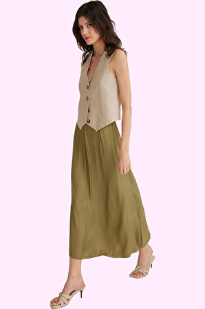 Kadın Midi Boy A line Saten Dokuma Etek Günlük Şıklık Hafta Sonu Yaz Aylarının Vazgeçilmezi