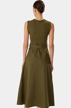 Kadın Kemerli A Kesim Midi Gabardin Elbise Günlük Şıklık Rahat Ve Şık Trend Tasarım