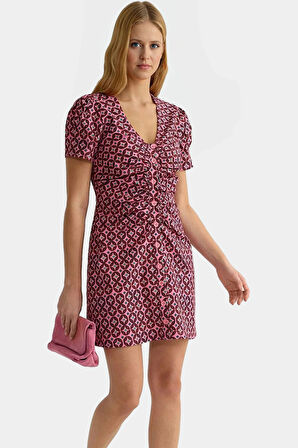 Retro Desenli Kısa Mini Gömlek Elbise Polyester Yazlık Günlük Yüksek Kalite Modern Stil