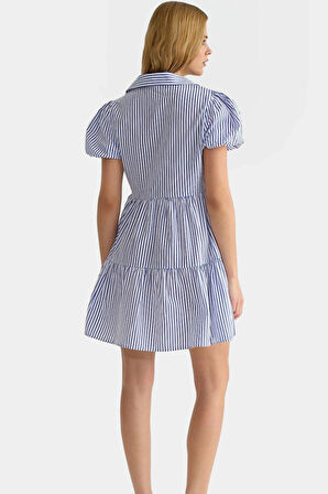 Çizgili Poplin Mini Gömlek Elbise Yazlık Casual Giyim Premium Kalite Profesyonel Görünüm