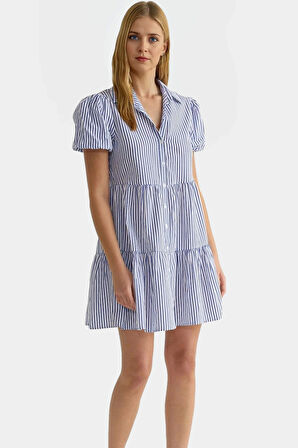 Çizgili Poplin Mini Gömlek Elbise Yazlık Casual Giyim Premium Kalite Profesyonel Görünüm
