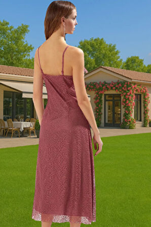 Şık Dantel Örme Midi Abiye Elbise Volanlı Astarlı Yazlık Mükemmel Uyum Kaliteli İşçilik