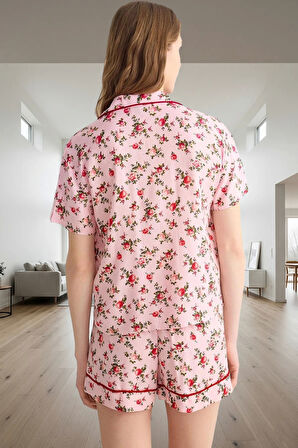 Kadın Kısa Kollu Çiçekli Viskon Pijama Takımı Konforlu Kesim Dayanıklı Malzeme Mükemmel Uyum