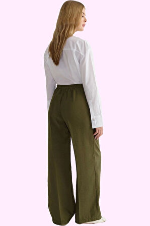 Kadın Geniş Paça Wide Leg Dokuma Pantolon Yüksek Bel Yaz Aylarının Vazgeçilmezi Günlük Kullanım