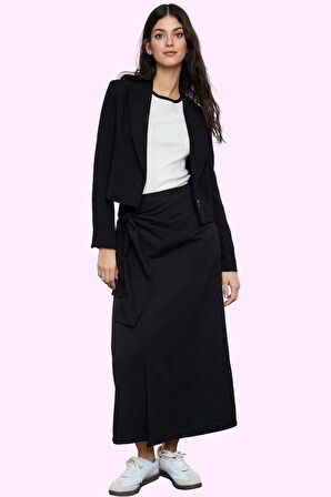 Kadın Maxi Etek Bağlama Detaylı Dokuma Keten Görünümlü Günlük Hafta Sonu Dayanıklı Malzeme