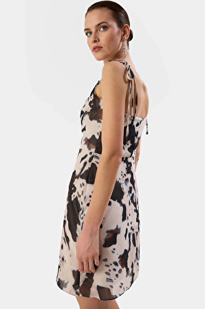 Çiçekli Desenli Şifon Mini Elbise Rahat A Kesim Yazlık Günlük Konforlu Özenle Seçilmiş