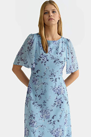 Şifon Midi Elbise A line Kalıp Melek Kol Hayvan Desenli Yazlık Zarifane Tasarım Seçkin Malzeme