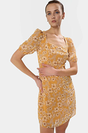 Şifon Mini Elbise Çiçek Desenli A Line Yazlık Kısa Kollu Yüksek Kalite Rahat Ve Şık Modern Stil