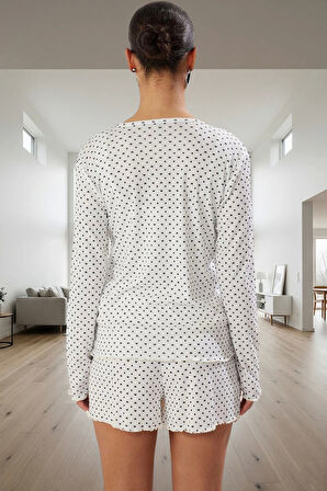 Kadın Kalpli Desenli Örme Pijama Takımı Rahat Ev Giyim Seti Konforlu Kesim Profesyonel Görünüm