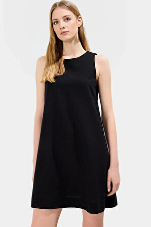 Keten Görünümlü Kolsuz Mini Elbise Geniş Kesim Casual Yazlık Seçkin Malzeme Kaliteli İşçilik