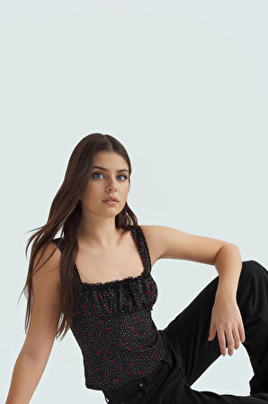 Yazlık Desenli Fitted Crop Bluz Viskoz Dokuma Özenle Seçilmiş Uzun Ömürlü Özel Tasarım