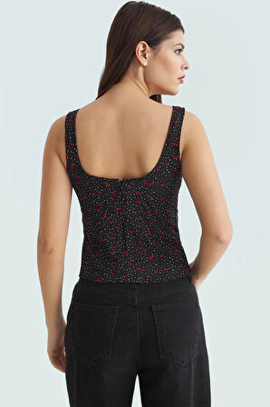 Yazlık Desenli Fitted Crop Bluz Viskoz Dokuma Özenle Seçilmiş Uzun Ömürlü Özel Tasarım