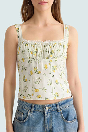 Yazlık Desenli Fitted Crop Bluz Viskoz Dokuma Özenle Seçilmiş Uzun Ömürlü Özel Tasarım