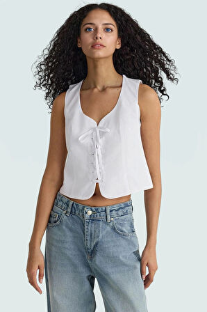 Kalp Yaka Askılı Bluz Terrycotton Dokuma Yazlık Günlük Tarz Uzun Ömürlü Yüksek Kalite