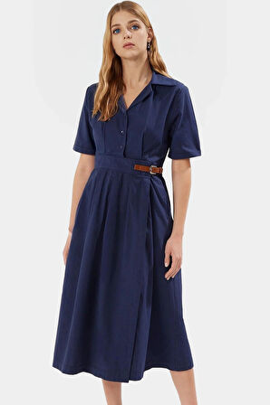 Yazlık Midi Poplin Elbise Kemerli A Kesim Günlük Şık Görünüm Mükemmel Uyum Modern Stil