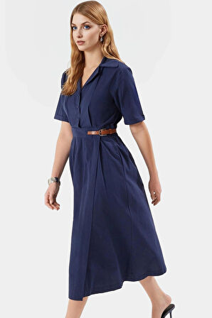 Yazlık Midi Poplin Elbise Kemerli A Kesim Günlük Şık Görünüm Mükemmel Uyum Modern Stil