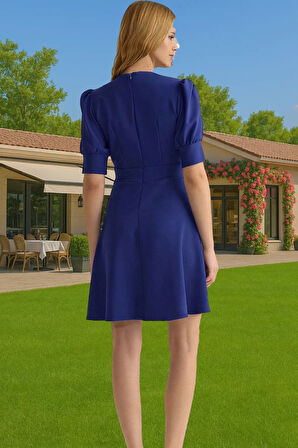 Kadın Mini Elbise Belden Açılan Pili Detaylı Polyester Yazlık Rahat Ve Şık Profesyonel Görünüm