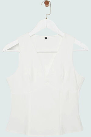 V Yaka Slim Fit Kolsuz Bluz Dokuma Krep Kumaştan Dayanıklı Malzeme Profesyonel Görünüm