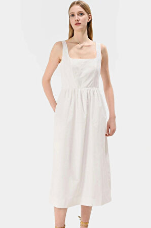 Yazlık Midi Boy Kolsuz Poplin Elbise Rahat Günlük Stil Kaliteli İşçilik Şık Görünüm