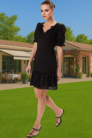 Pamuklu Brode A Kesim Mini Elbise Yazlık Günlük Şık Premium Kalite Premium Kalite Konforlu Kesim