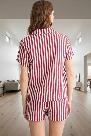 Kadın Şık Çizgili Viskoz Pijama Takımı Rahat Yazlık Tasarım Yüksek Kalite Trend Modern Stil