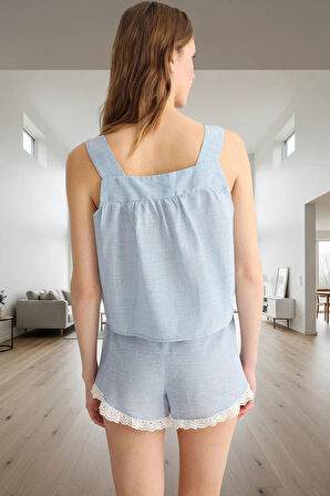 Kadın Pamuklu Pijama Takımı Regular Kalıp Dantelli Detaylar Şık Görünüm Dayanıklı Malzeme