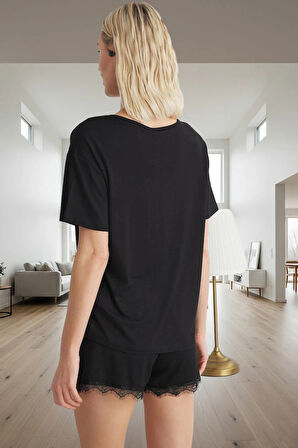 Kadın Viskoz Örme Pijama Takımı V Yaka Kısa Kol Rahat Ev Giyim Premium Kalite