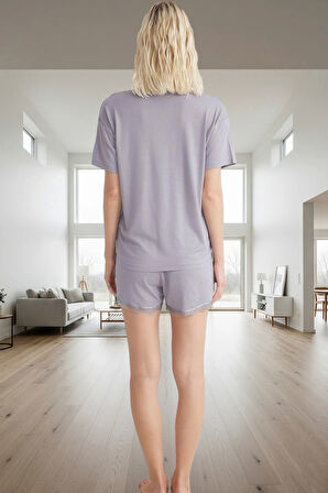 Kadın Viskoz Örme Pijama Takımı V Yaka Kısa Kol Rahat Ev Giyim Premium Kalite