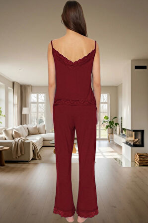 Kadın Viskon Pijama Takımı Dantel Detay İnce Askılı Rahat Lounge Uzun Ömürlü Şık Görünüm