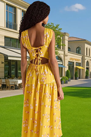 Yazlık Çiçekli Desenli Midi Skater Elbise Viskoz Kumaş Günlük Yüksek Kalite Özenle Seçilmiş