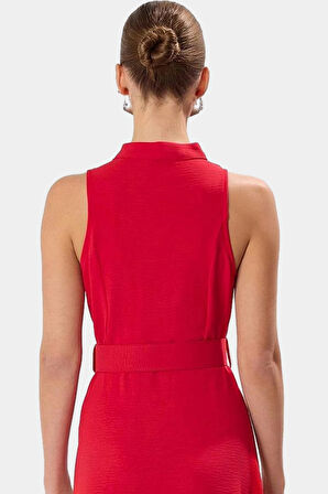 Maxi Kemerli Gömlek Elbise Dokuma Polyester Yazlık Şık Tasarım Seçkin Malzeme Trend