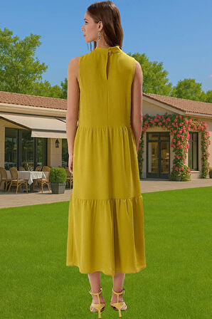 Kadın Midi Boy Shift Elbise Polyester Dokuma Kumaş Günlük Tarz Konforlu Kesim Mükemmel Uyum