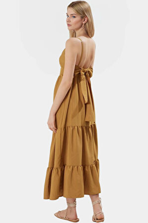 Maxi Dokuma Elbise Lilyum Kumaş Skater Kalıp Yazlık Günlük Trend Tasarım Zarifane