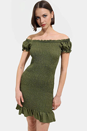 Şık Mini Elbise 85% Viskoz 15% Poliamid Kumaş Balon Kol Bodycon Kalıp Trend Tasarım