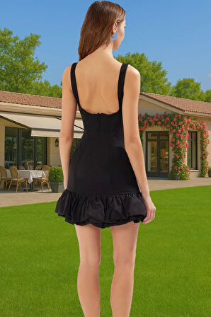 Mini A Kesim Balon Etekli Elbise Dokuma Yazlık Mezuniyet Elbisesi Konforlu Kesim Mükemmel Uyum