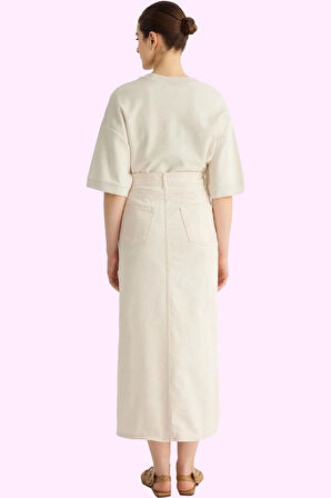 Kadın Kalem Siluet Midi Boy Gabardin Dokuma Etek Pamuklu Günlük Şıklık Yaz Aylarının Vazgeçilmezi