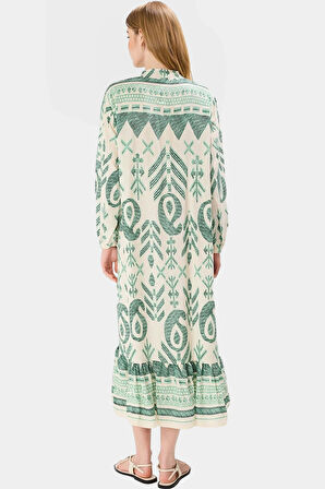 Yazlık Desenli Midi Elbise Shally Dokuma  Polyester Rahat Günlük Premium Kalite