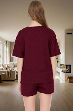 Kadın Rahat Waffle Kumaş Pijama Takımı Kısa Şortlu Yazlık Örme Zarif Tasarım Ve Şık